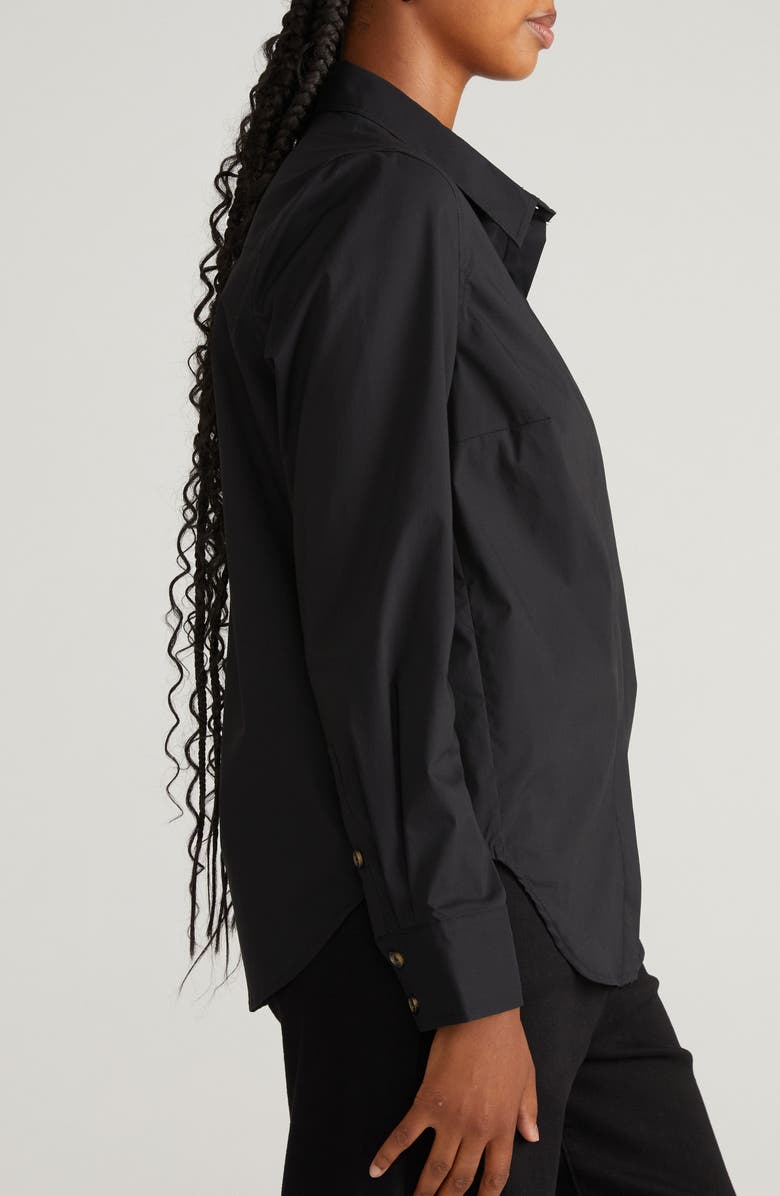 Universal Standard Elbe Stretch Poplin Button-Up Shirt, Alternate, color, Black