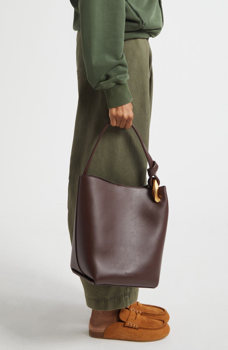 JW Anderson Small JWA Corner Leather Bucket Tote, Alternate, color, Deep Walnut 631