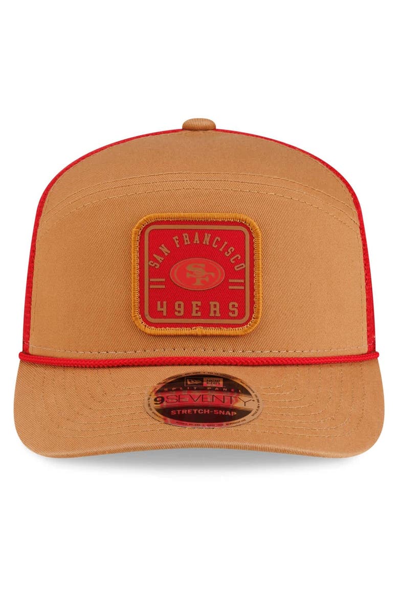 Men's New Era  Brown/Scarlet San Francisco 49ers Team Patch Split Panel 9SEVENTY Adjustable Trucker Hat, Alternate, color, Brown