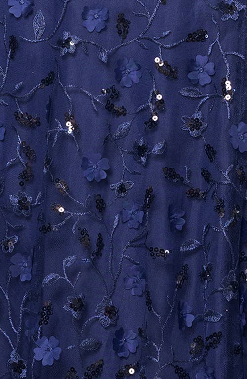 Xscape Evenings Sequin Floral Appliqué Off The Shoulde Gown In Navy