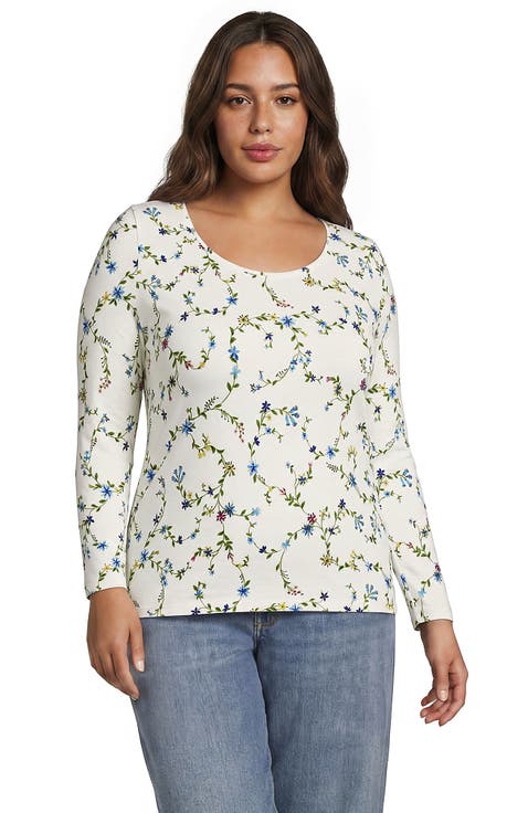 Plus Size Lightweight Jersey Skimming Long Sleeve Scoop Neck T-shirt