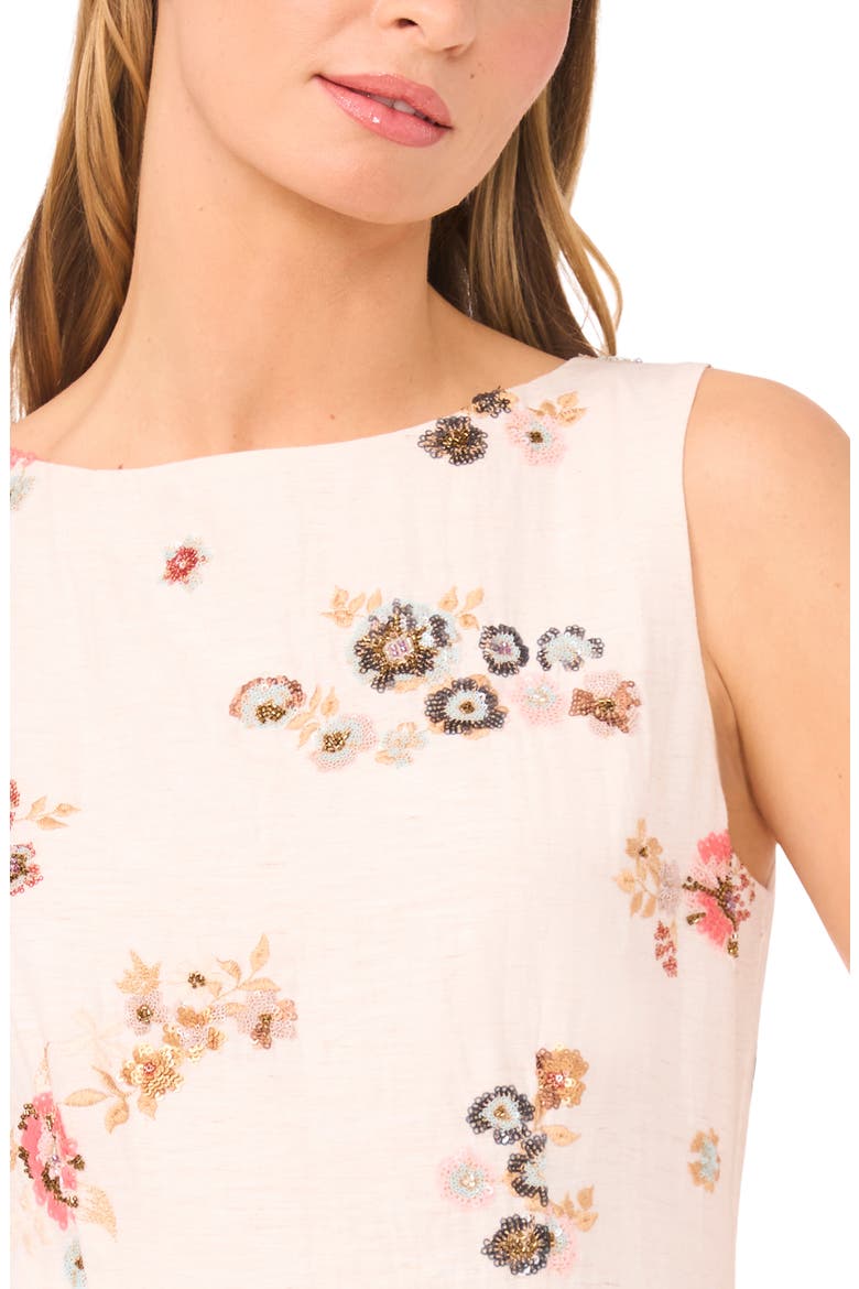 Vivian Floral Beaded Sleeveless Drop Waist Dress, Alternate, color, NEW IVORY