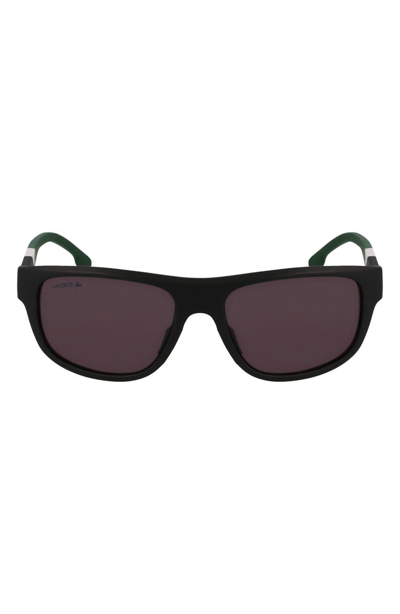 Lacoste L6042S 55mm Rectangular Sunglasses, Main, color, Matte Black/ Grey