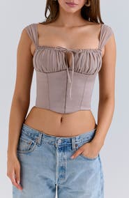 HOUSE OF CB Anja Cap Sleeve Georgette Corset Top