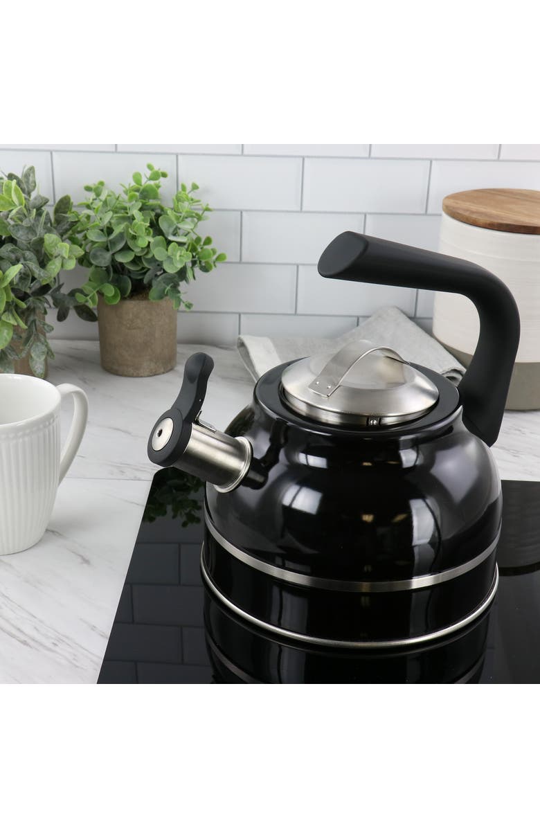 Kenmore 2.3 Quart Stainless Steel Whistling Tea Kettle, Alternate, color, Black