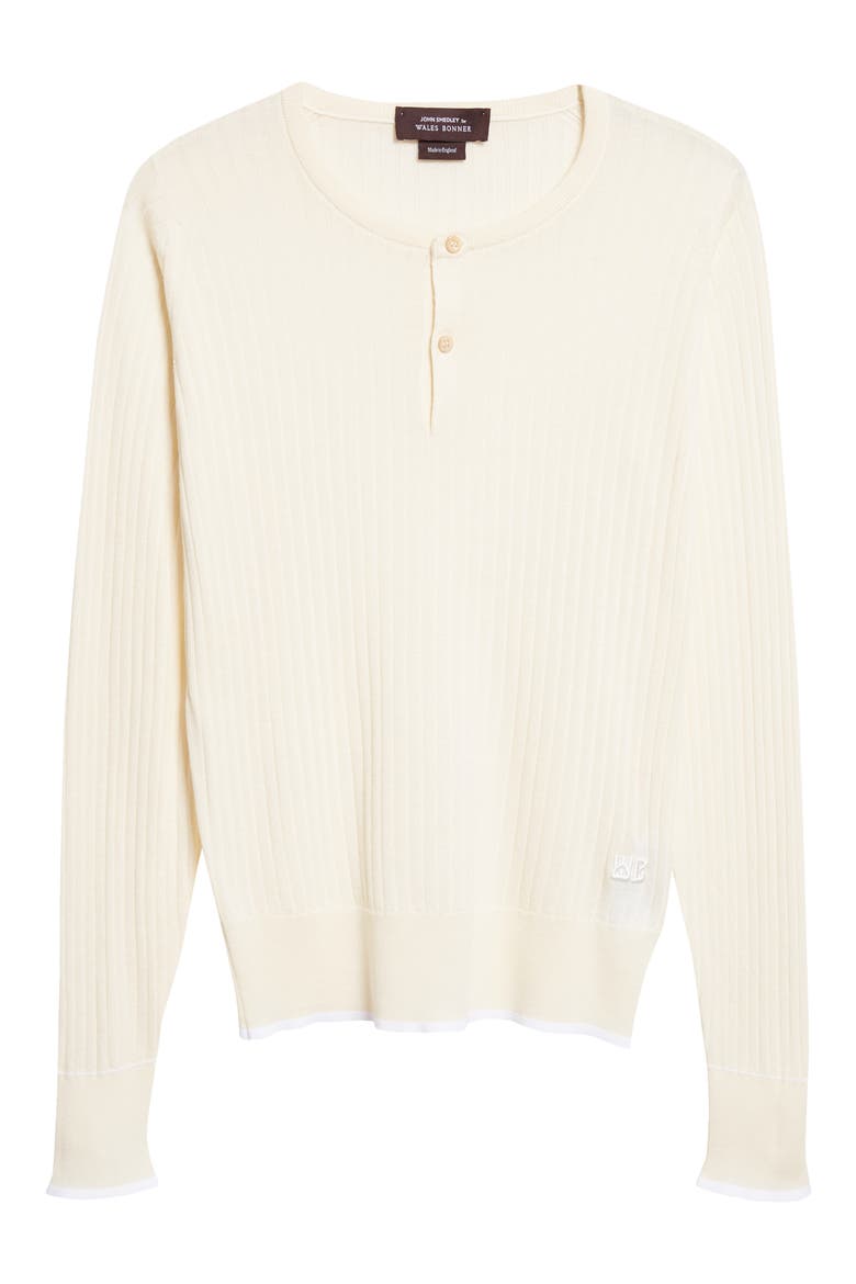 Nile Merino Wool & Cotton Rib Henley Sweater, Alternate, color, IVORY