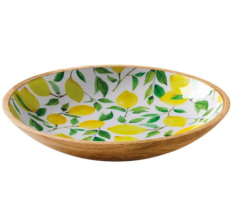 Mango Wood Lacquered Serving Dish, 13.75" X 2.4"