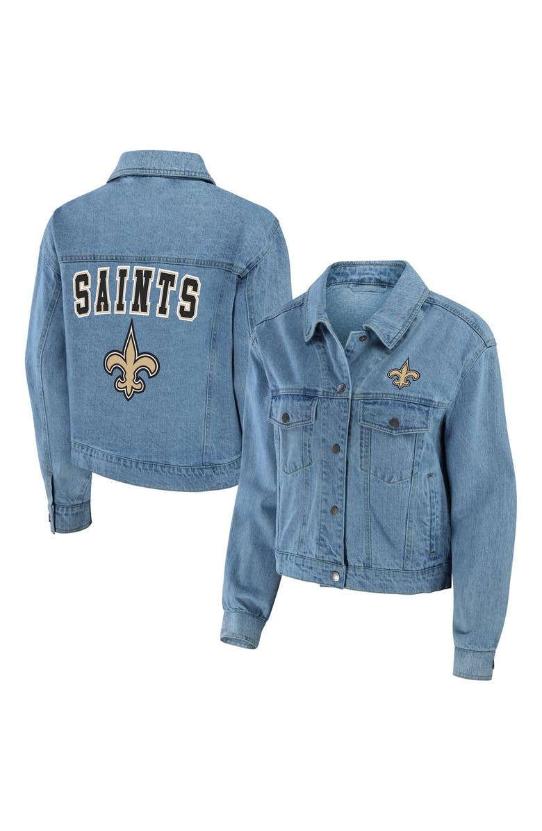WEAR by Erin Andrews Women's WEAR by Erin Andrews New Orleans Saints Full-Snap Denim Jacket, Main, color, 