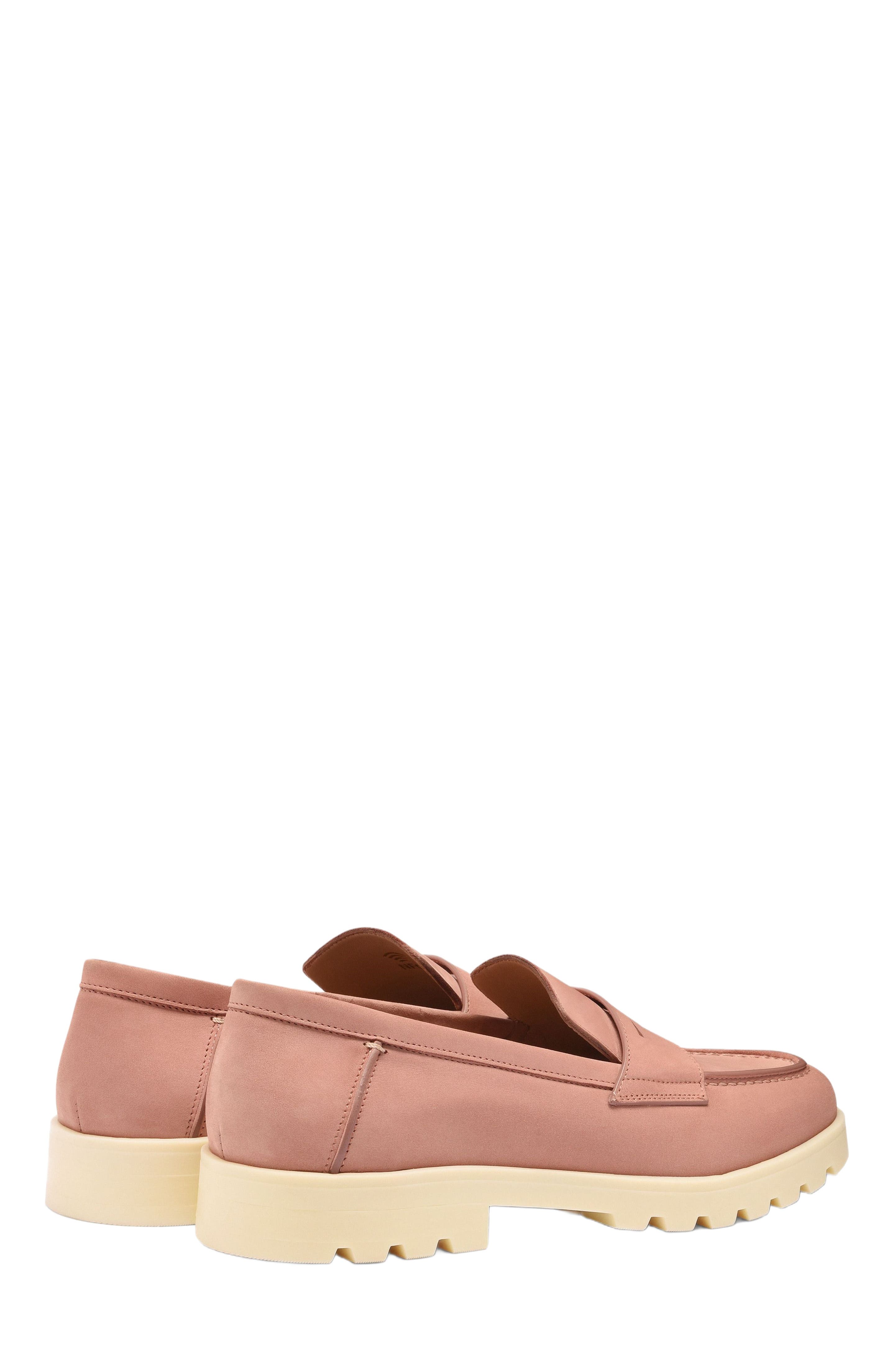 Santoni Women's nubuck penny loafer, Alternate, color, Pink