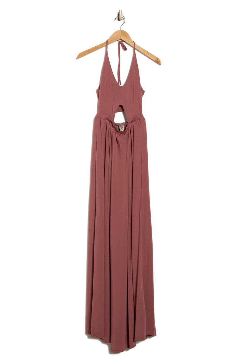 GO COUTURE Keyhole Halter Jersey Maxi Dress, Alternate, color, Dark Mauve Ponte