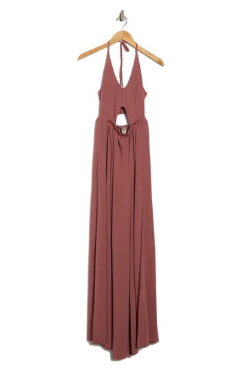 Go Couture Keyhole Halter Jersey Maxi Dress In Brown