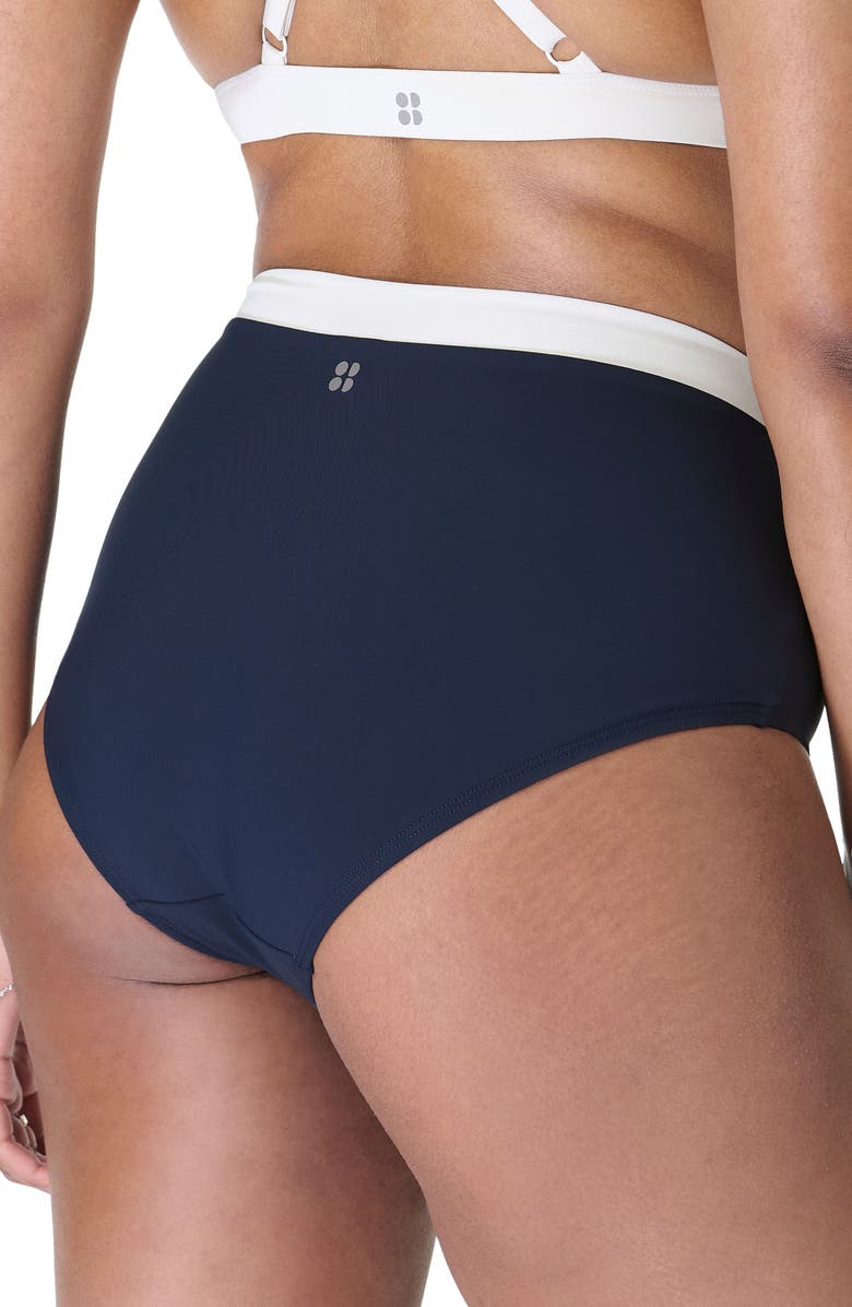 Sweaty Betty Wrap Front High Waist Bikini Bottoms, Alternate, color, Navyblue Lilywhite