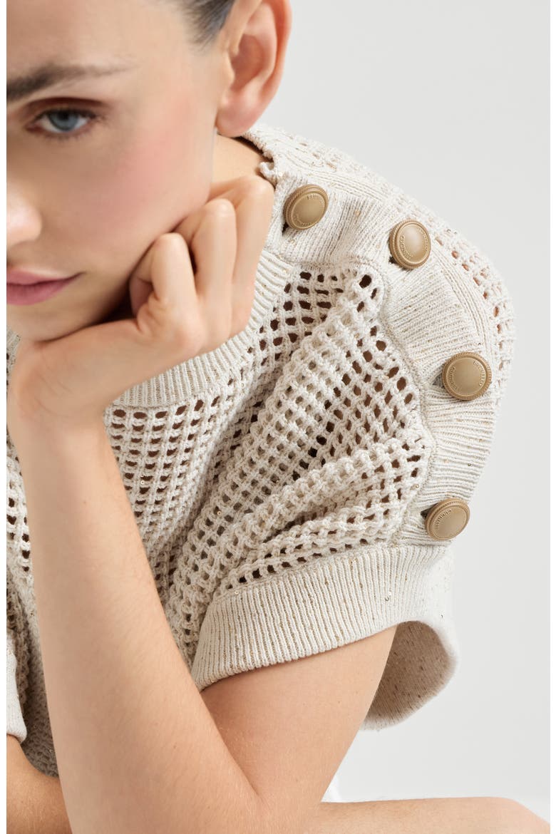 Cotton net sweater, Alternate, color, Oat