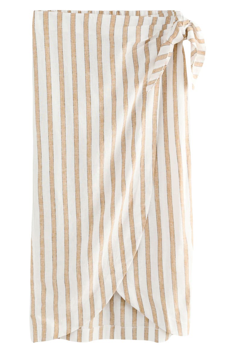 Stripe Linen Blend Faux Wrap Midi Skirt, Alternate, color, NEUTRAL