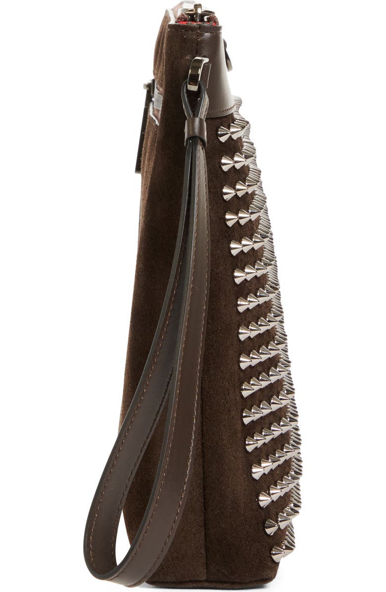 Christian Louboutin Funky Crosta Spikes Suede Wristlet Pouch, Alternate, color, Cafe/ Gun Metal