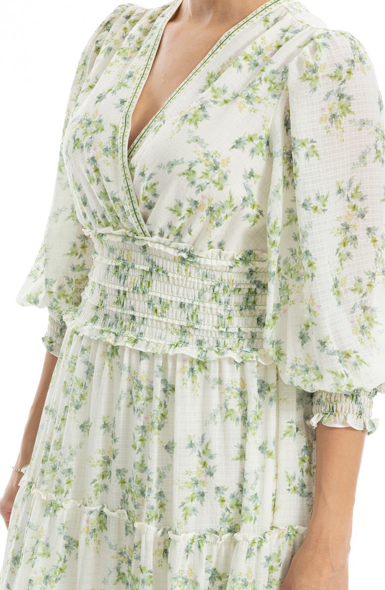 MAX STUDIO Surplice Neck Smocked Waist Maxi Dress, Alternate, color, Cream/ Green Whirling Foliages