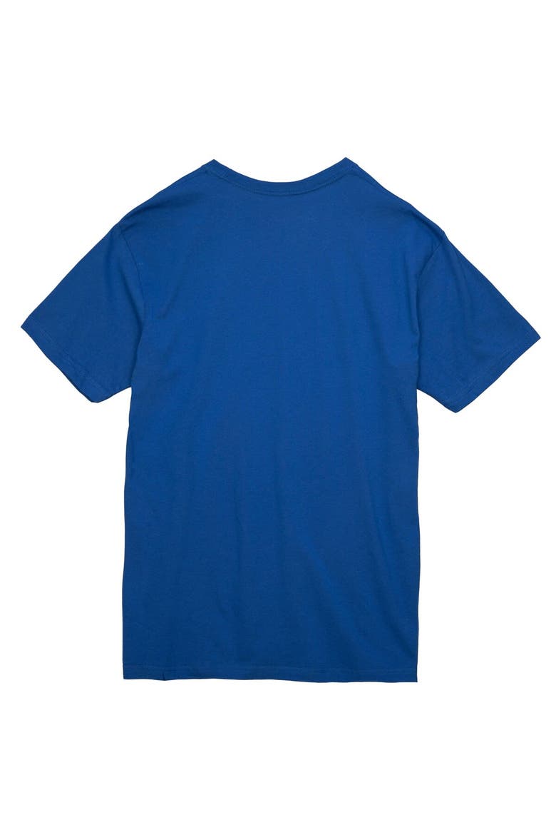 Men's Mitchell & Ness Royal New York Knicks Striped Logo Lockup Premium T-Shirt, Alternate, color, Blue
