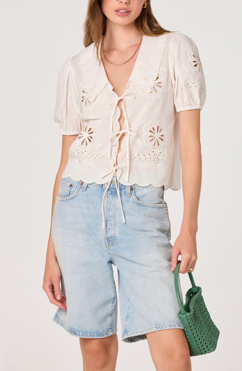 ASTR the Label Eider Tie Front Eyelet Top, Alternate, color, White