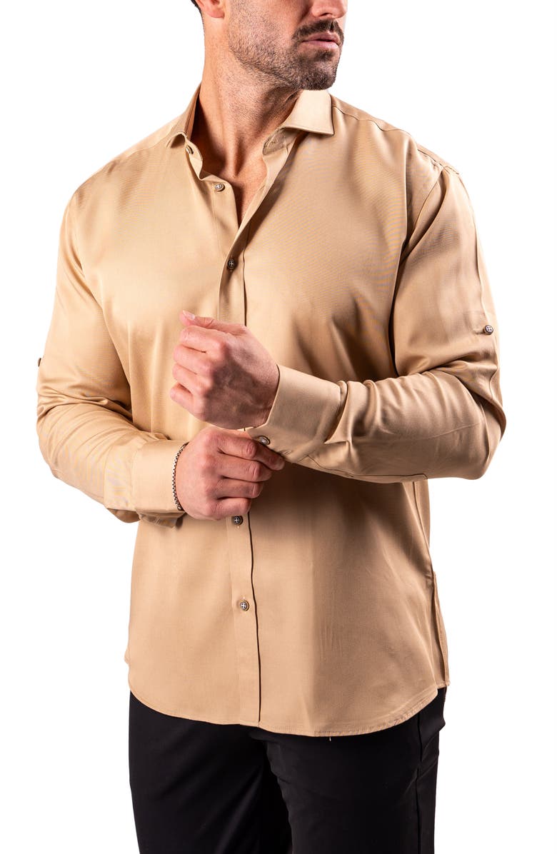 Maceoo Berlin Resistance Cotton Button-Up Shirt, Alternate, color, Brown