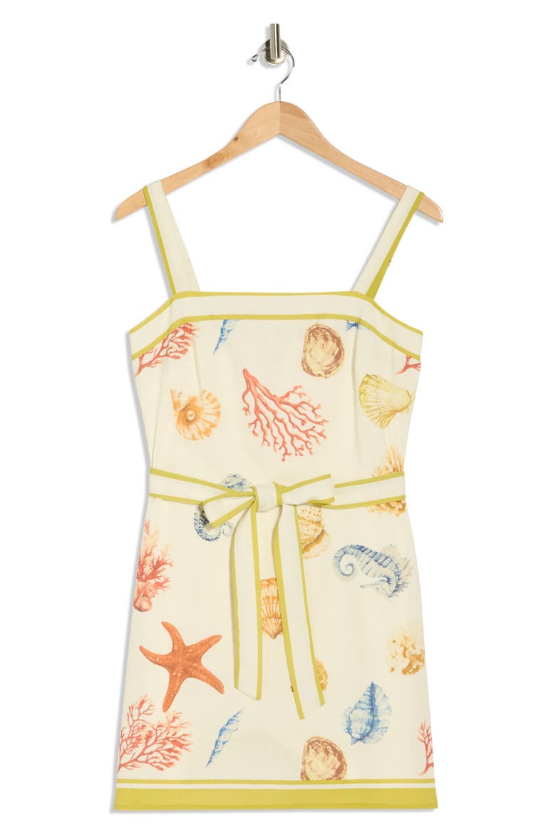 Seashell Print Belted Minidress, Alternate, color, IVORY MULTI