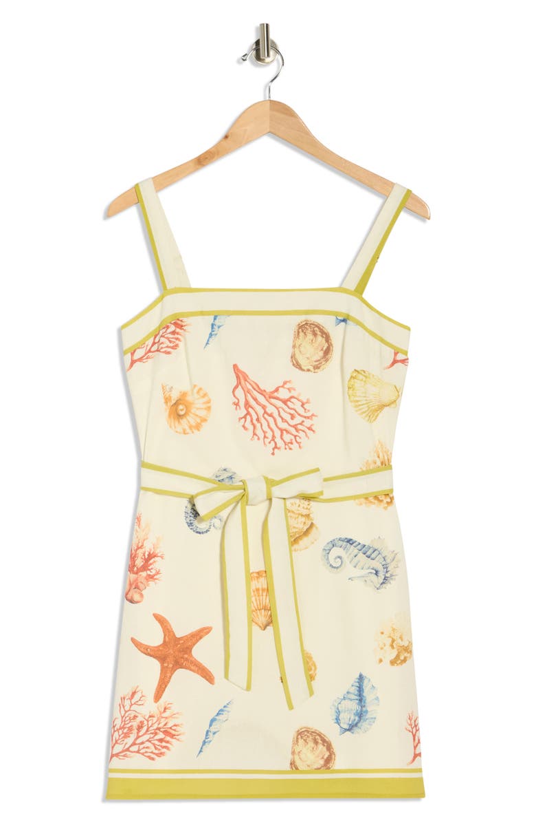 FLYING TOMATO Seashell Print Belted Minidress, Alternate, color, Ivory Multi