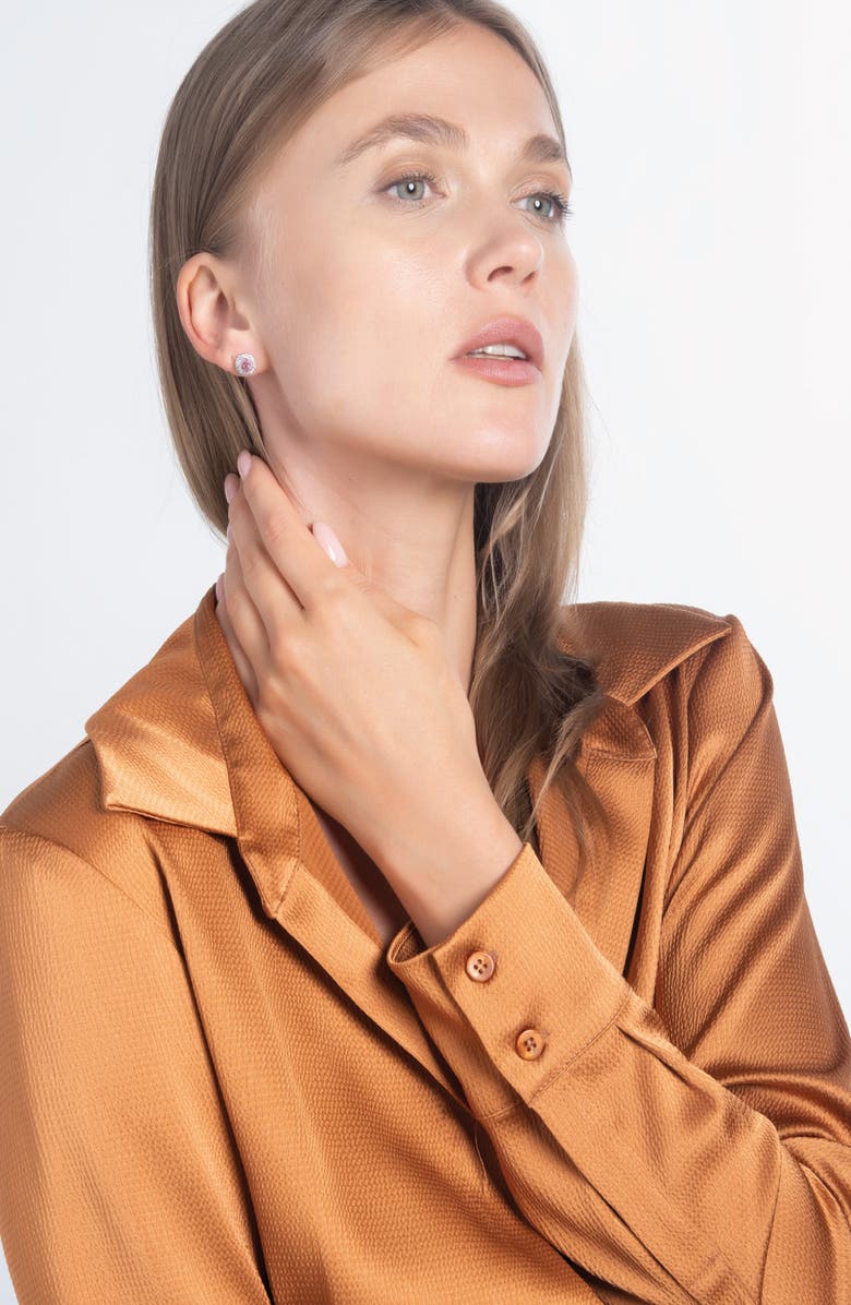 BEST SILVER Sterling Silver Brilliant Cubic Zirconia Halo Round Stud Earrings, Alternate, color, Pink/ Silver