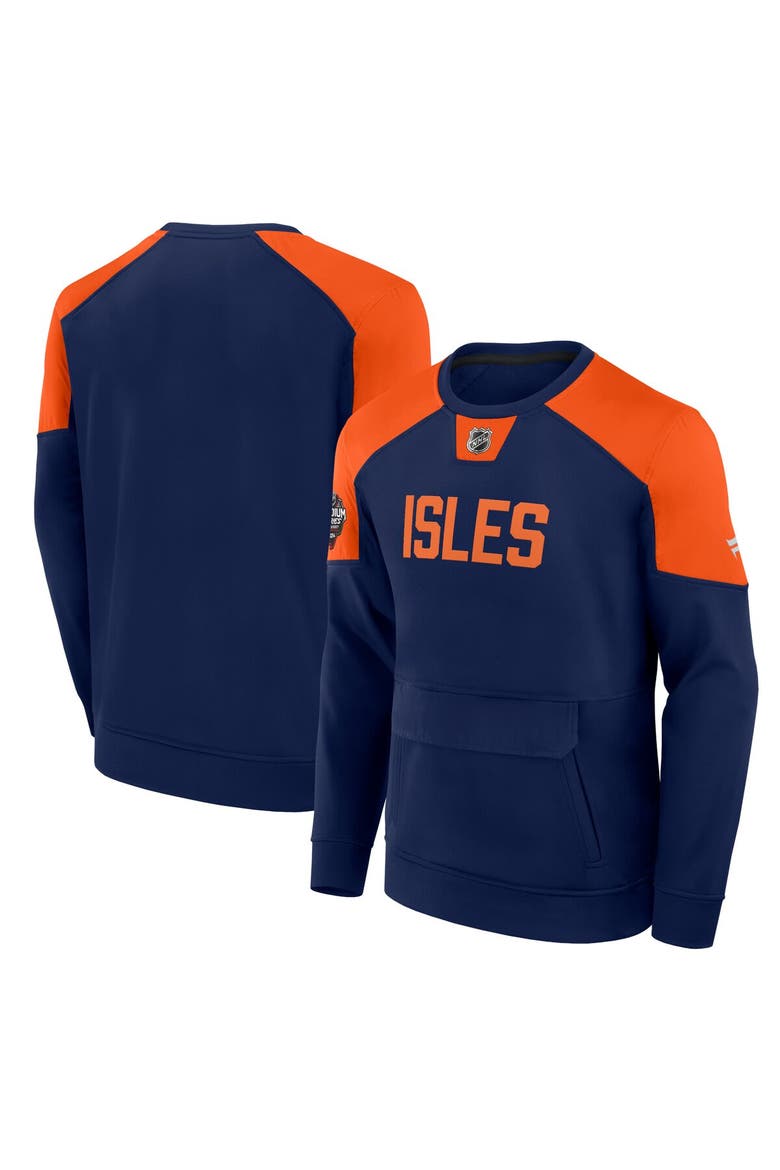 Men's Fanatics Branded Navy New York Islanders 2024 NHL Stadium Series Authentic Pro Fleece Logo Pullover Sweatshirt, Alternate, color, Navy