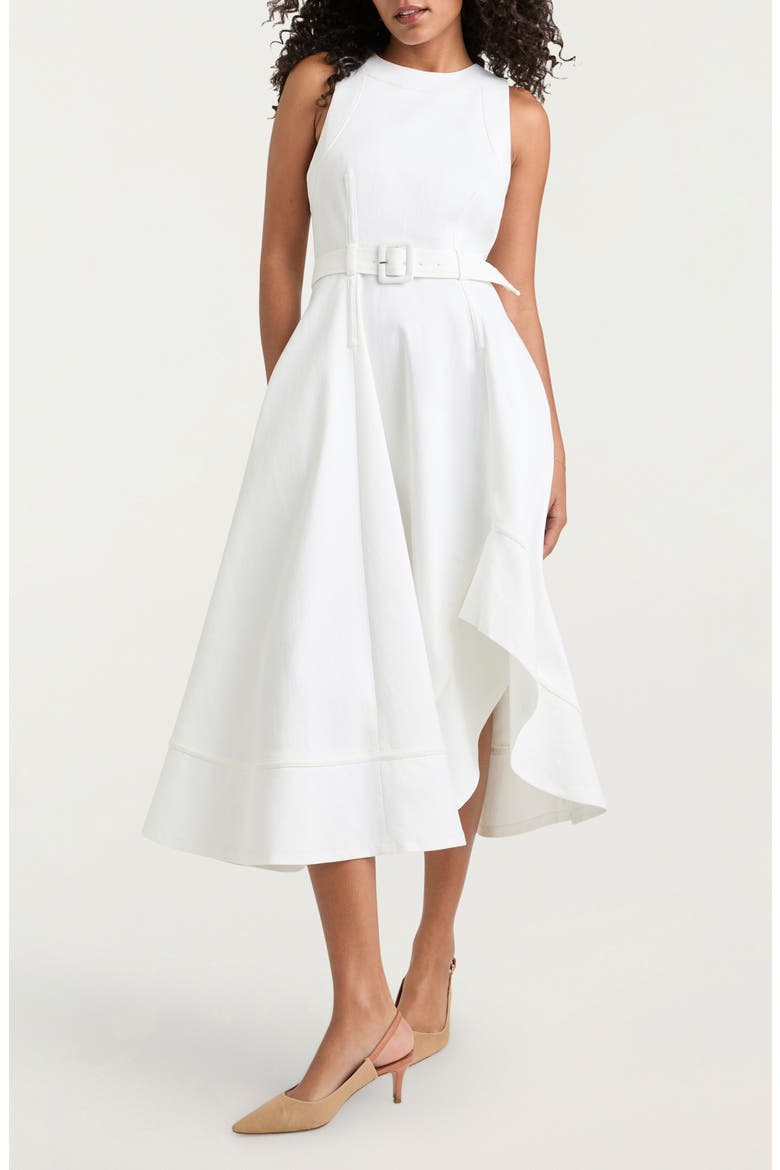 Zelda Sleeveless Asymmetric Midi Dress, Main, color, WHITE