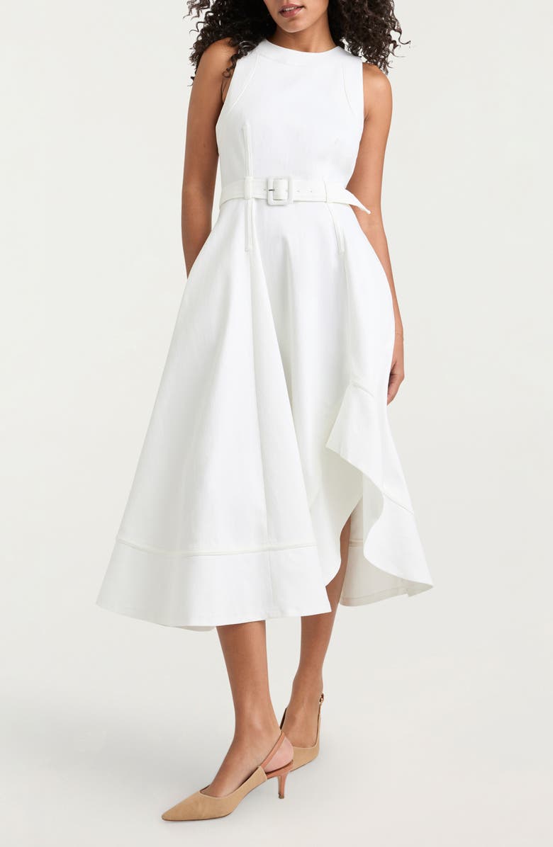 Cinq à Sept Zelda Sleeveless Asymmetric Midi Dress, Main, color, White