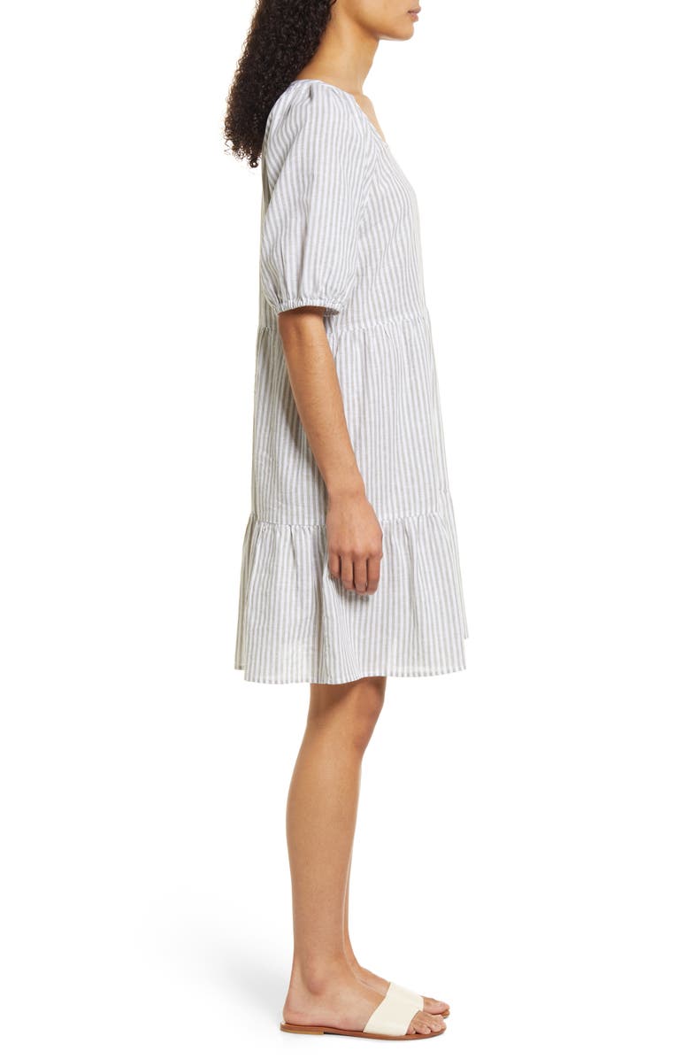 beachlunchlounge Luca Puff Sleeve Linen & Cotton A-line Dress, Alternate, color,