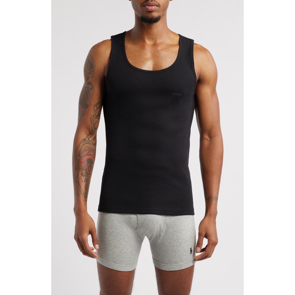 Hugo Boss Three-pack Of Cotton Tank Tops With Embroidered Logos In Black