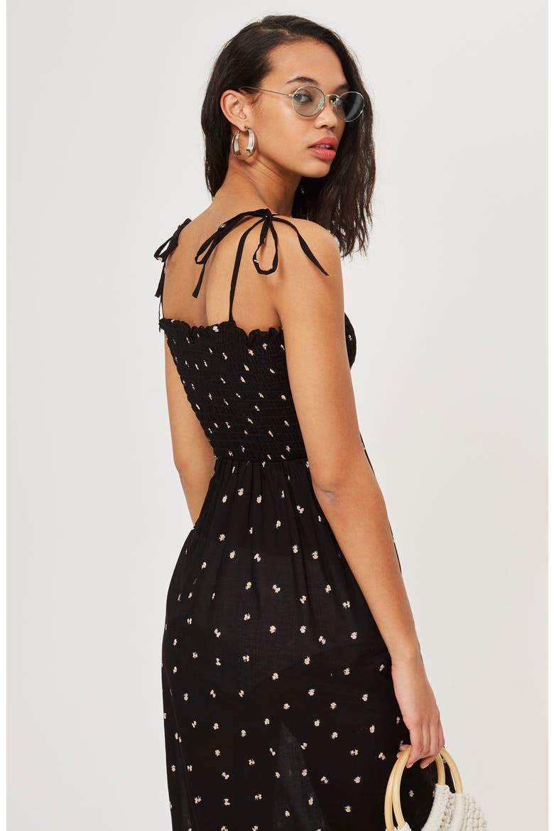 Ditzy Shirred Swim Cover-Up, Alternate, color, BLACK