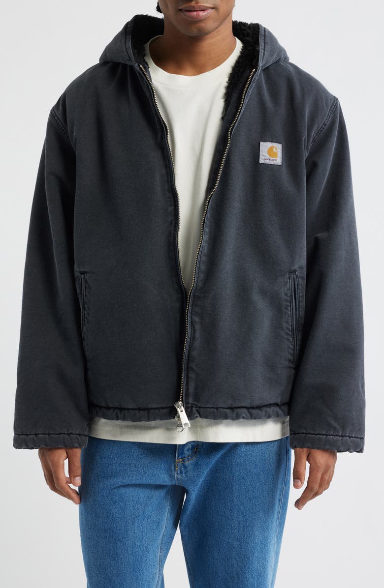 Carhartt Work In Progress Mitch Fleece Lined Hooded Jacket, Main, color, Black (Dusky Canvas)