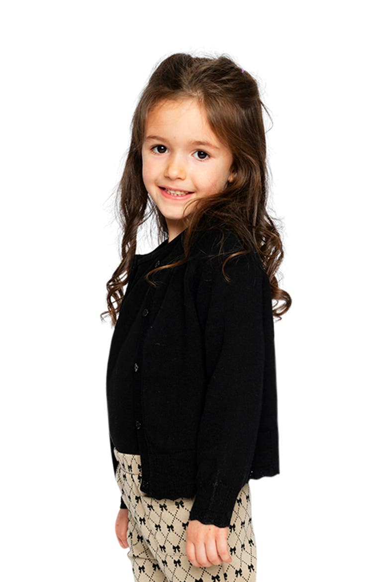 Knit Button Front Scallop Ruffle Trim Cardigan, Alternate, color, Black