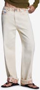 Desigual Print Waistband Straight Leg Jeans