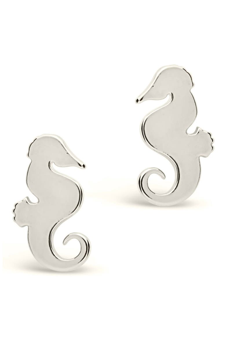 Seahorse Stud Earrings, Alternate, color, SILVER