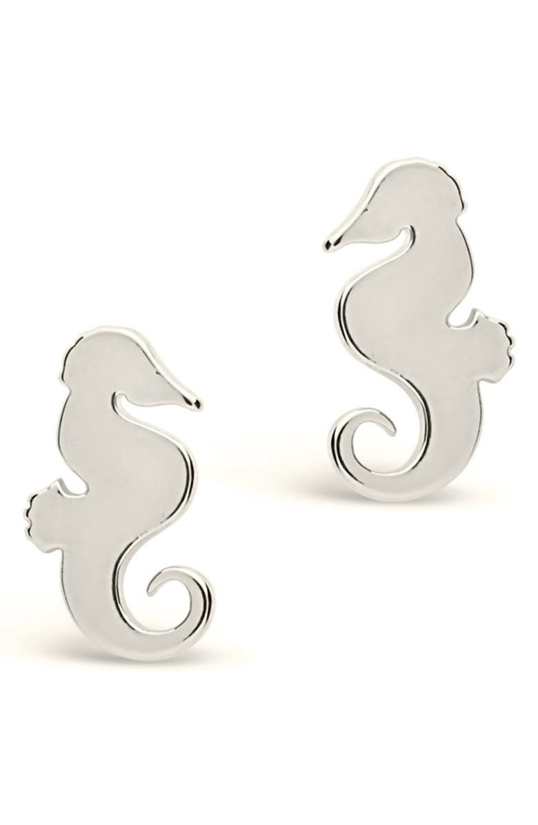 Sterling Forever Seahorse Stud Earrings, Alternate, color, Silver