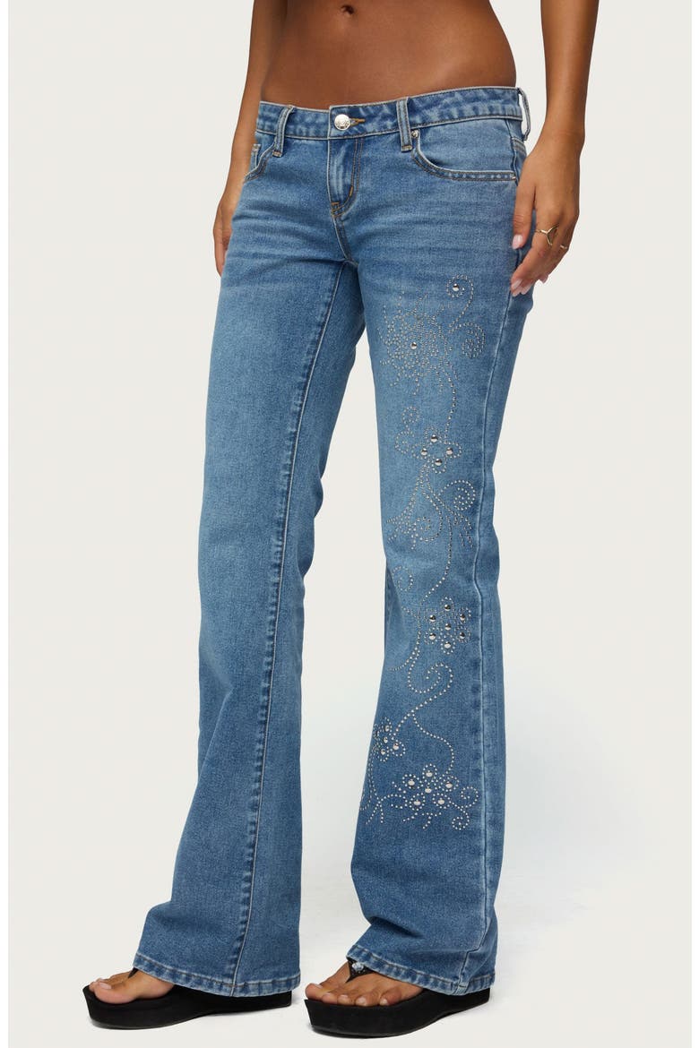 Anola Studded Low Rise Bootcut Jeans, Alternate, color, BLUE-WASHED
