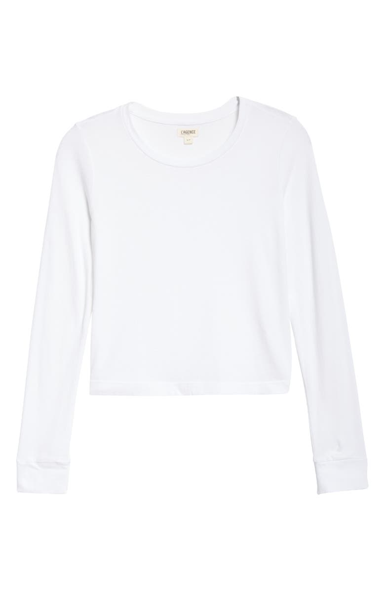 L'AGENCE Benny Crewneck Crop T-Shirt, Alternate, color, White