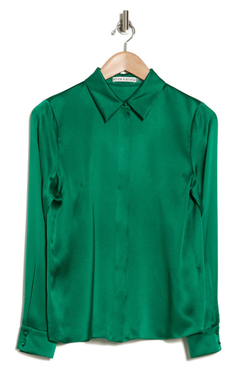 Alice + Olivia Willa Long Sleeve Silk Button-Up Shirt, Alternate, color, 