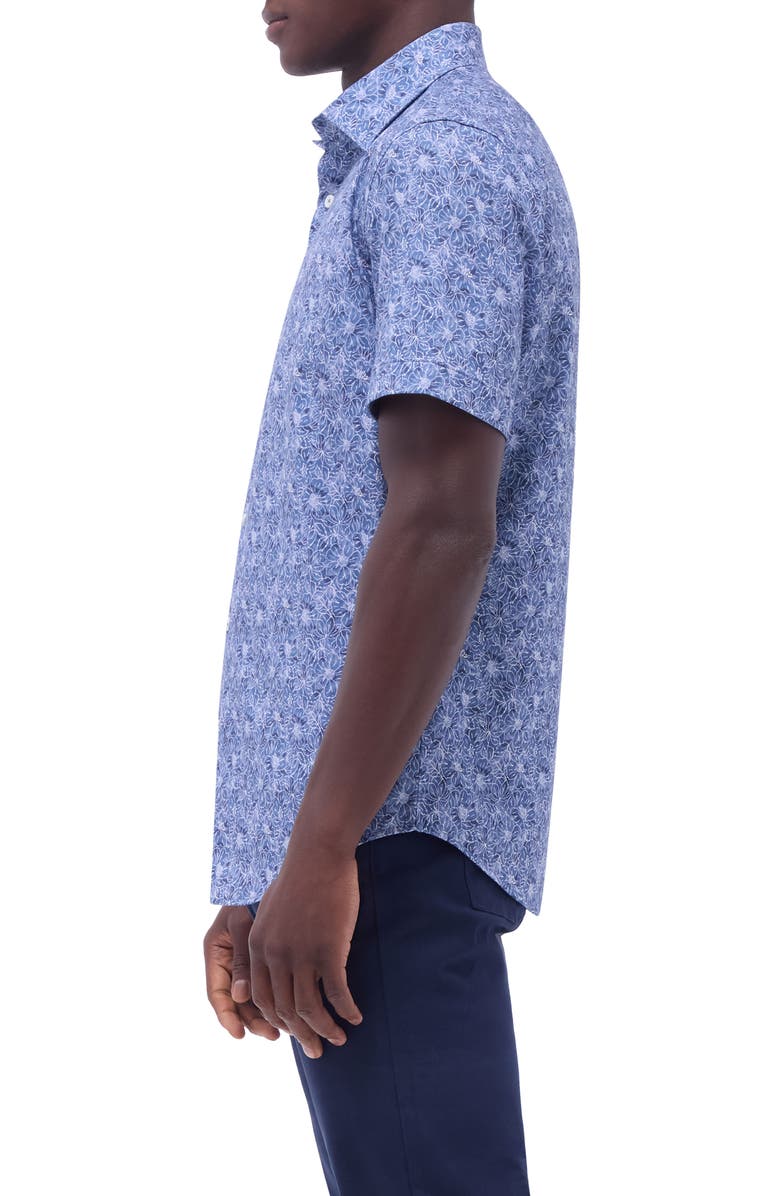 Bugatchi Miles OoohCotton<sup>®</sup> Floral Short Sleeve Button-Up Shirt, Alternate, color, Steel