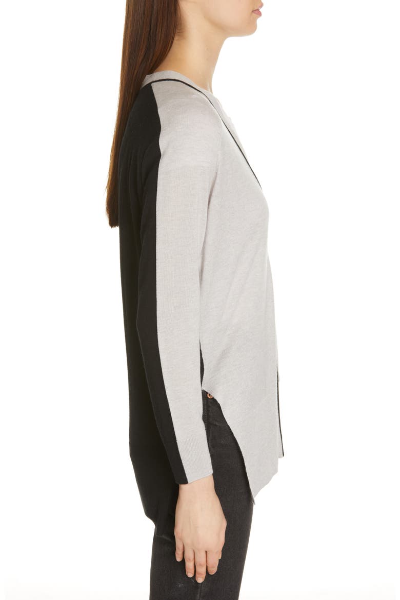Spring Colorblock Silk, Wool & Cashmere Cardigan (Nordstrom Exclusive), Alternate, color, FOGGY BLACK COMBO