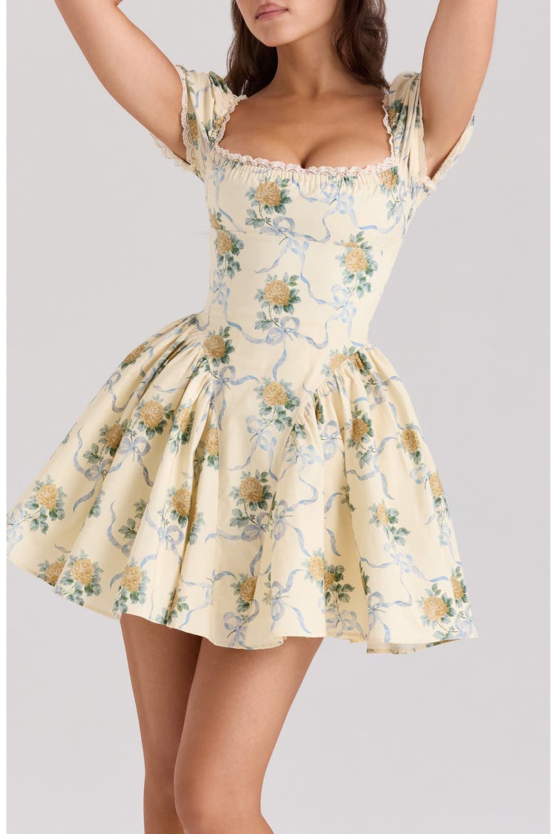 Rosie Puff Sleeve Stretch Cotton Mini Sundress, Alternate, color, YELLOW ROSE PRINT