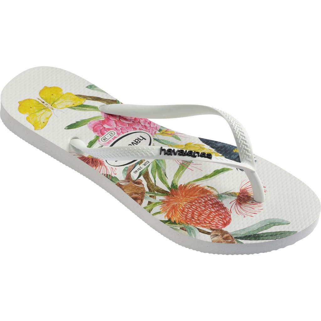 Havaianas Slim Flora Flip Flop In White