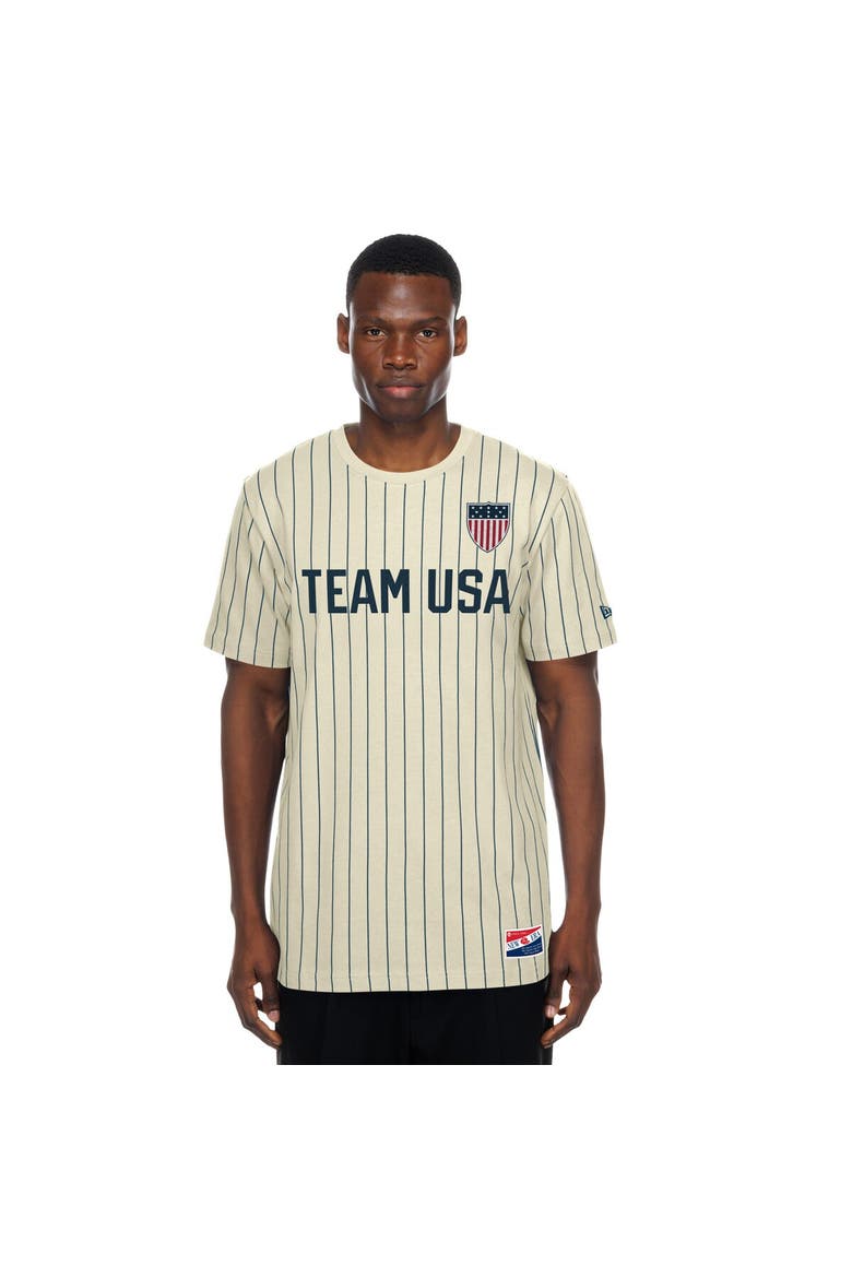 Men's New Era  Cream Team USA Mesh Back Pinstripe T-Shirt, Main, color, Cream