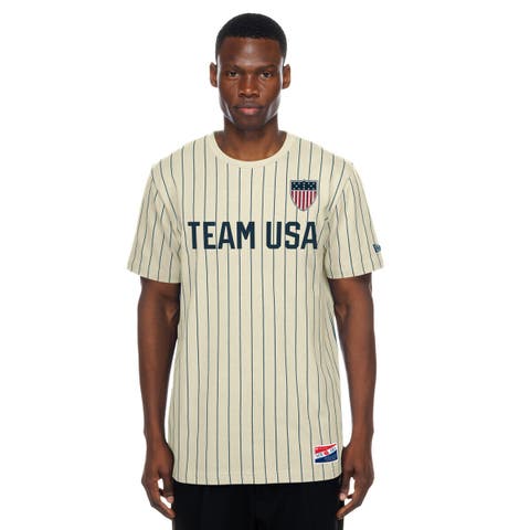 Men's New Era  Cream Team USA Mesh Back Pinstripe T-Shirt