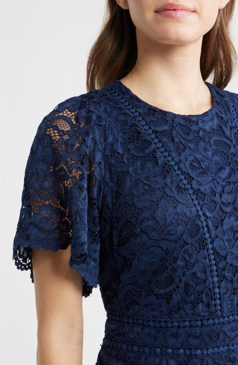 Sam Edelman Lace Embroidered Flounce Hem Dress, Alternate, color, Navy