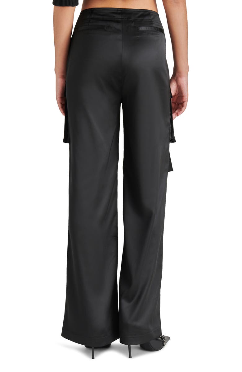 Steve Madden Ace Wide Leg Satin Cargo Pants, Alternate, color, Black