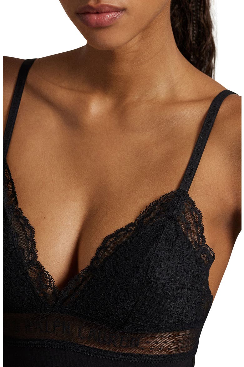 Lace & Stretch Cotton Rib Triangle Bodysuit, Alternate, color, ONYX