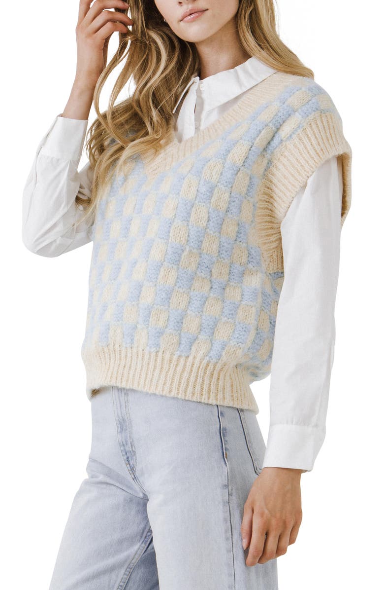 English Factory Check Sweater Vest, Alternate, color,